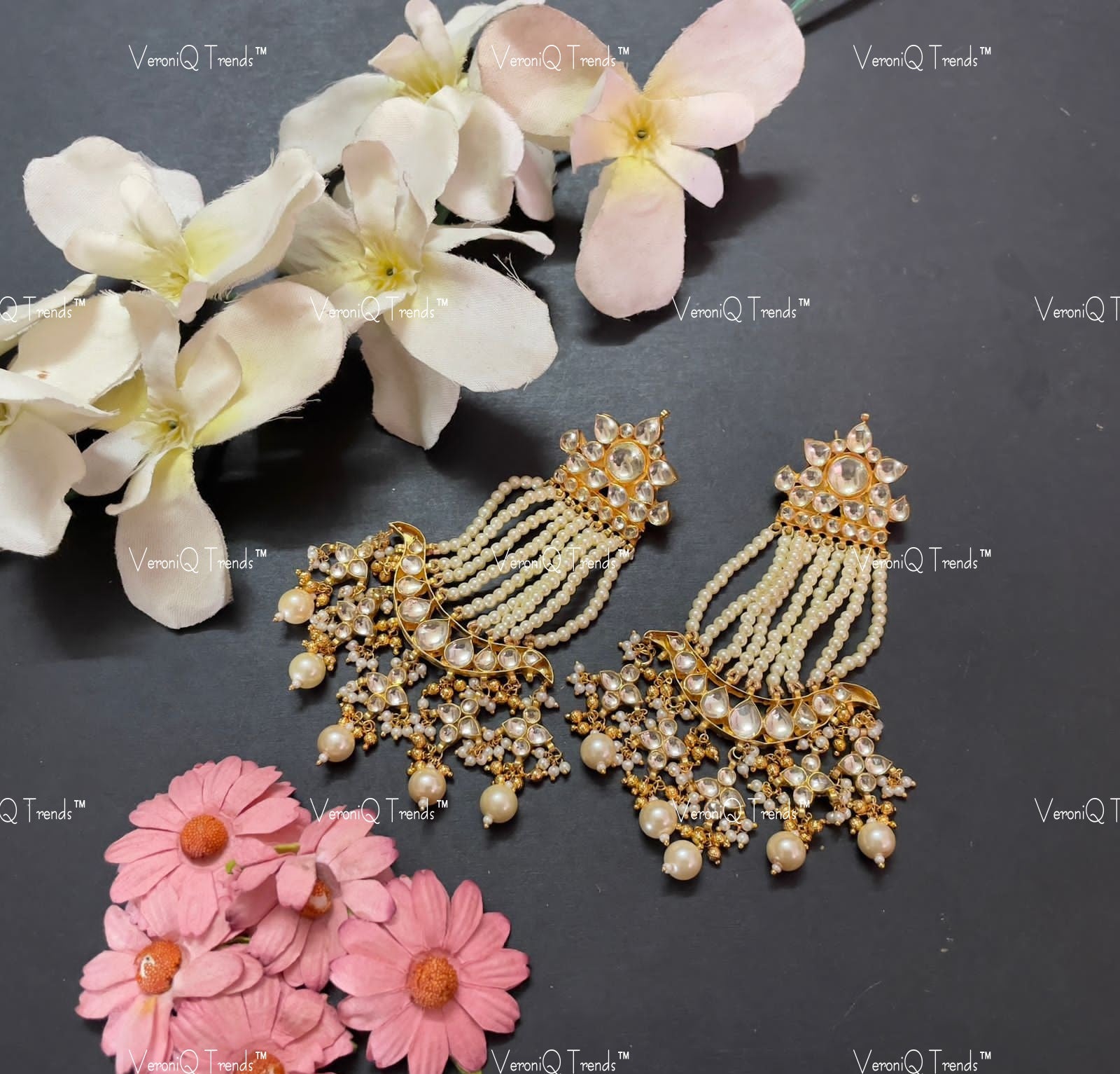 VeroniQ Trends-Passa Design Gold Plated Pachi Kundan Earrings Pachi Kundan-Gold Plated-Wedding Jewellery-Punjabi Jewellery-South Indian-Thappa Jewellery