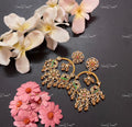 VeroniQ Trends-Gold Plated Pachi Kundan Kemp Stone Earrings With Peacock Motif Pachi Kundan-Gold Plated-Wedding Jewellery-Punjabi Jewellery-South Indian-Thappa Jewellery