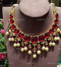 VeroniQ Trends-Traditional Red Stone With Pearl Pachi Kundan Polki Necklace Polki-Pachi Kundan-Gold Plated-Wedding Jewellery-Punjabi Jewellery-South Indian-Thappa Jewellery