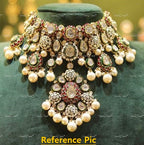 VeroniQ Trends-Bridal Necklace in Diamond Look Silver Moissonite Polki With Fresh Water Pearls-Wedding Jewelry-Diamond Polki-South Indian-Thappa-GP