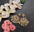 VeroniQ Trends-Handmade Kundan Chandbali Earrings With pearl Drops-Bridal Jewelry-Engagement-South Indian-Punjabi Jewelry-BS