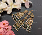 VeroniQ Trends-Handmade Kundan Chandbali Earrings And Maang Tika With Pearl Drops-Bridal Jewelry-Engagement-South Indian-Punjabi Jewelry-BS