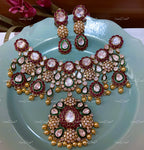 VeroniQ Trends-Bridal Necklace in Diamond Look Silver Moissonite Polki With Fresh Water Pearls-Wedding Jewelry-Diamond Polki-South Indian-Thappa-GP