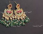 VeroniQ Trends-Handmade Kundan Chandbali Earrings With Pearl Drops-Bridal Jewelry-Engagement-South Indian-Punjabi Jewelry-Pachi Kundan-BS
