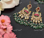 VeroniQ Trends-Handmade Kundan Chandbali Earrings With Pearl Drops-Bridal Jewelry-Engagement-South Indian-Punjabi Jewelry-Pachi Kundan-BS