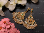 VeroniQ Trends-Handmade Kundan Chandbali Earrings With Pearl Drops-Bridal Jewelry-Engagement-South Indian-Punjabi Jewelry-Pachi Kundan-BS