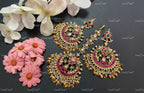 VeroniQ Trends-Handmade Kundan Chandbali Earrings And Maang Tika With Gold Petal Drops-Pearls-Bridal Jewelry-Engagement-South Indian-Punjabi Jewelry-BS