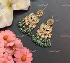 VeroniQ Trends-Handmade Kundan Chandbali Earrings With Pearl Drops-Bridal Jewelry-Engagement-South Indian-Punjabi Jewelry-Pachi Kundan-BS