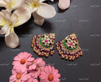 VeroniQ Trends-Handmade Kundan Big Stud Earrings With Pearl Drops-Bridal Jewelry-Engagement-South Indian-Punjabi Jewelry-Pachi Kundan-BS