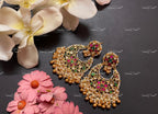 VeroniQ Trends-Handmade Kundan Chandbali Earrings With Pearl And Gold Drops-Bridal Jewelry-Engagement-South Indian-Punjabi Jewelry-Pachi Kundan-BS