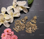 VeroniQ Trends-Handmade Kundan Chandbali Earrings With Pearl Drops-Bridal Jewelry-Engagement-South Indian-Punjabi Jewelry-Pachi Kundan-BS