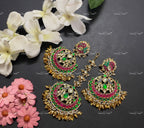 VeroniQ Trends-Handmade Kundan Peacock Chandbali Earrings And Maang Tika With Gold Petal Drops-Bridal Jewelry-Engagement-South Indian-Punjabi Jewelry-BS