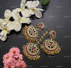 VeroniQ Trends-Handmade Kundan Peacock Chandbali Earrings And Maang Tika With Gold Petal Drops-Bridal Jewelry-Engagement-South Indian-Punjabi Jewelry-BS