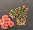 VeroniQ Trends-Handmade Kundan Long Chandbali Earrings With Peacock Design and Pearl Drops-Bridal Jewelry-Engagement-South Indian-Punjabi Jewelry-Pachi Kundan-BS