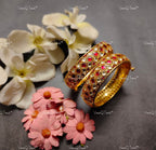 VeroniQ Trends-Gold Plated Pink Kemp Stone Pachi Kundan Bangles Pachi Kundan-Gold Plated-Wedding Jewelry-Punjabi Jewelry-South Indian-Thappa Jewelry