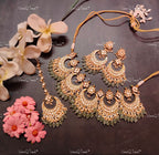 VeroniQ Trend-Gold Plated Chandbali Style Pachi Kundan Necklace With Maang Tika And Earrings Pachi Kundan-Gold Plated-Wedding Jewelry-Punjabi Jewelry-South Indian-Thappa Jewelry