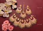 VeroniQ Trend-Gold Plated Chandbali Style Pachi Kundan Necklace With Maang Tika And Earrings Pachi Kundan-Gold Plated-Wedding Jewelry-Punjabi Jewelry-South Indian-Thappa Jewelry