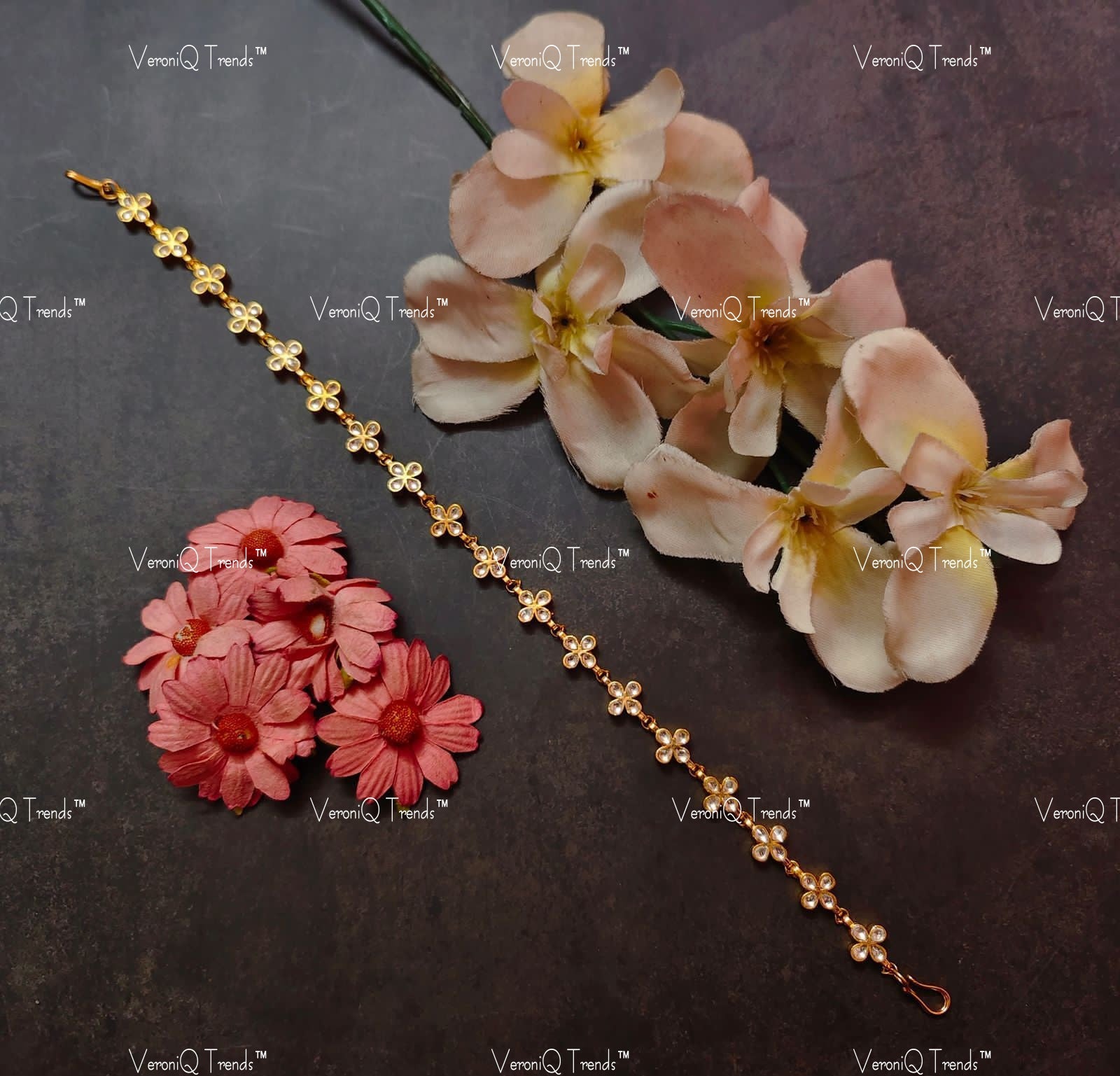 VeroniQ Trend-Folral Gold Plated Pachi Kundan Mathapatti Pachi Kundan-Gold Plated-Wedding Jewellery-Punjabi Jewellery-South Indian-Thappa Jewellery