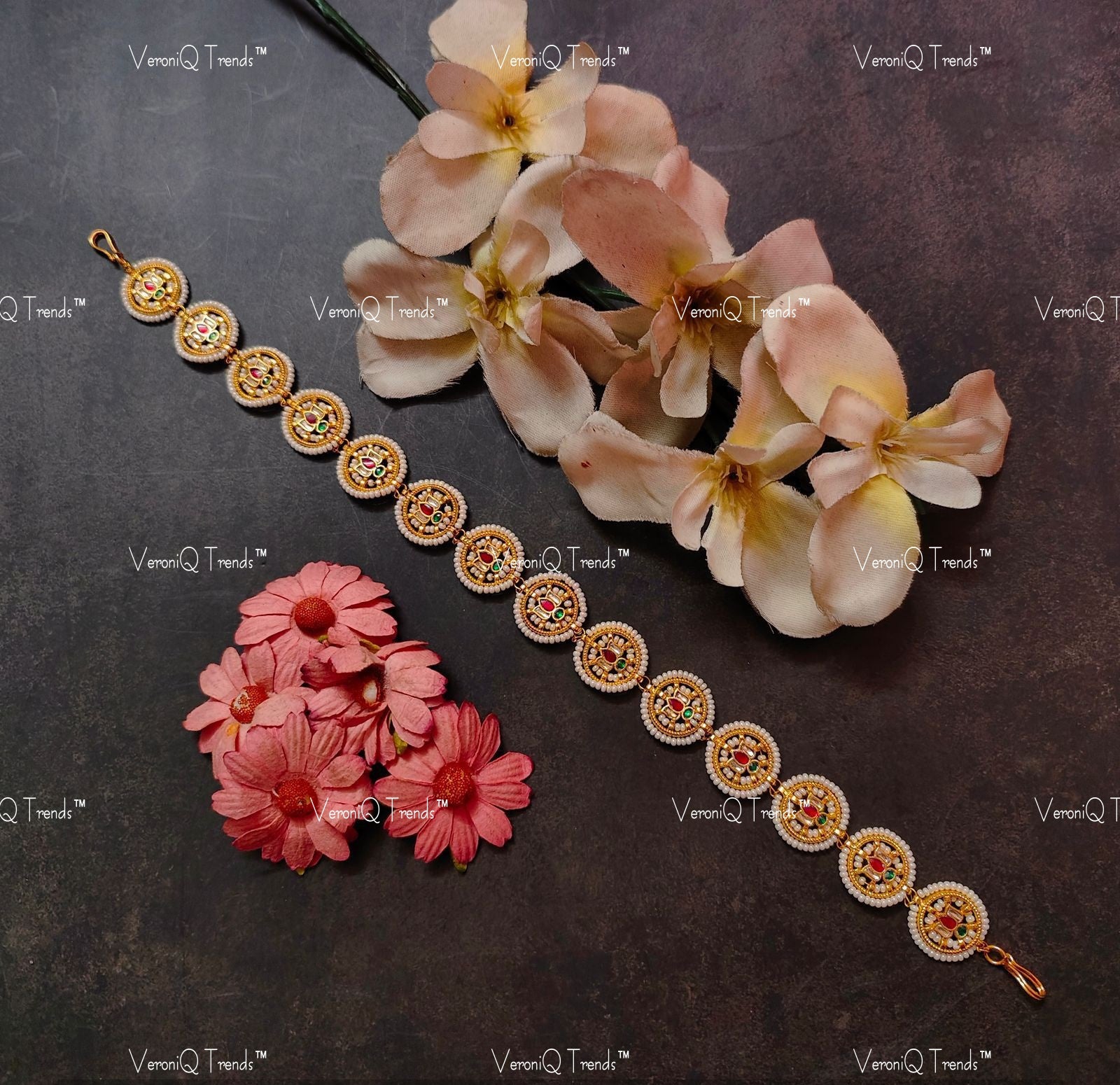 VeroniQ Trend-Round Design Gold Plated Pachi Kundan Matha Patti Pachi Kundan-Gold Plated-Wedding Jewellery-Punjabi Jewellery-South Indian-Thappa Jewellery