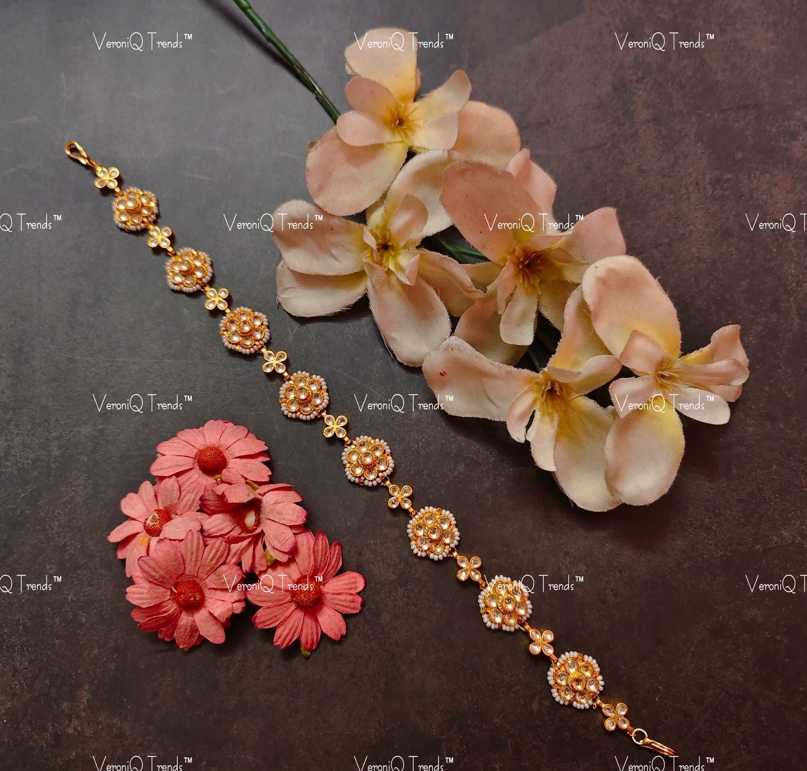 VeroniQ Trend-Gold Plated Pachi Kundan Matha Patti Pachi Kundan-Gold Plated-Wedding Jewellery-Punjabi Jewellery-South Indian-Thappa Jewellery