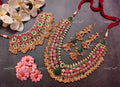 VeroniQ Trend-Multilayer Gold Plated Multicolor Pachi Kundan Choker and Long South Indian Bridal Necklace Pachi Kundan-Gold Plated-Wedding Jewellery-Punjabi Jewellery-South Indian-Thappa Jewellery
