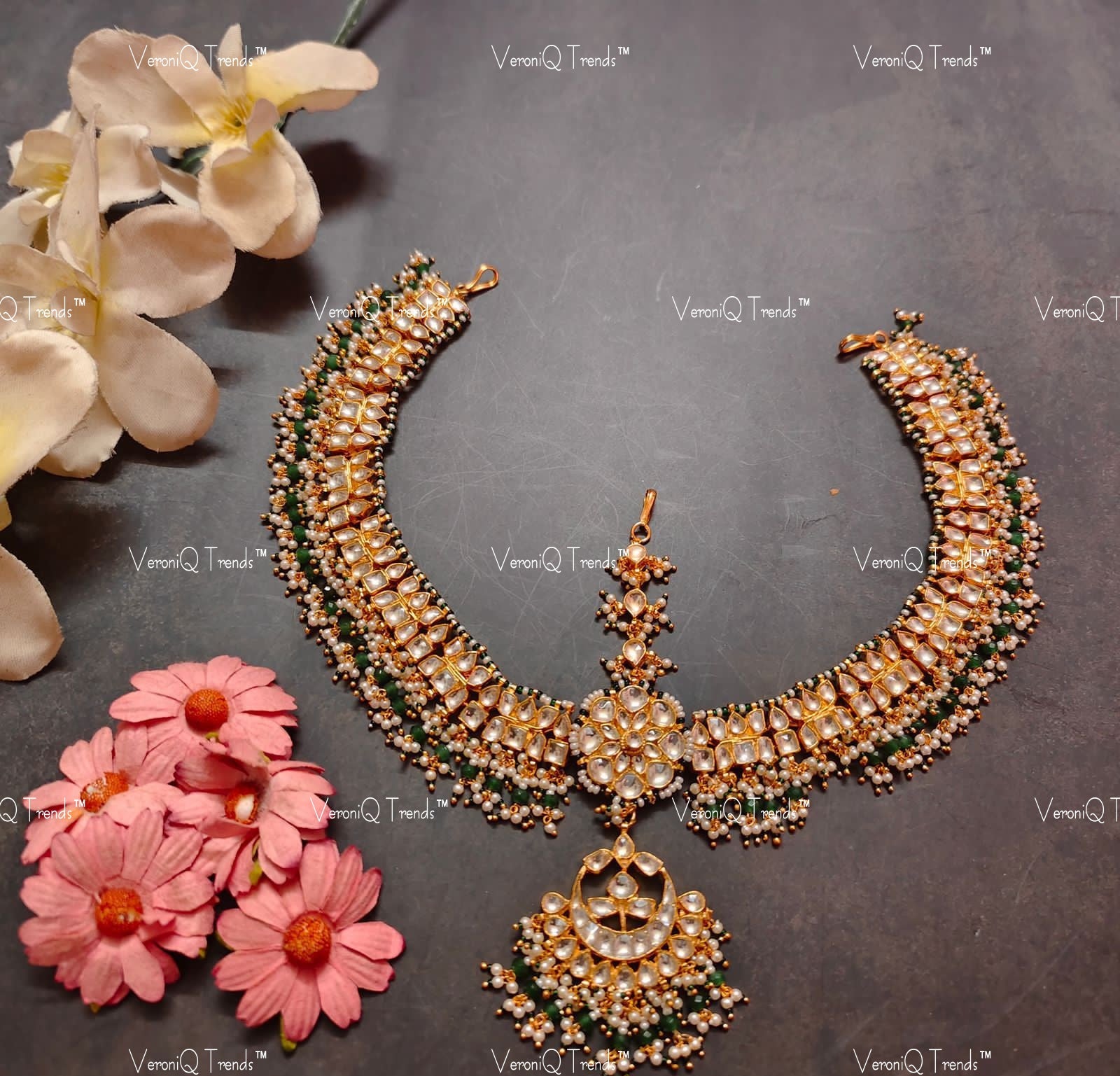 VeroniQ Trend-Traditional Gold Plated Pachi Kundan Matha Patti Pachi Kundan-Gold Plated-Wedding Jewellery-Punjabi Jewellery-South Indian-Thappa Jewellery