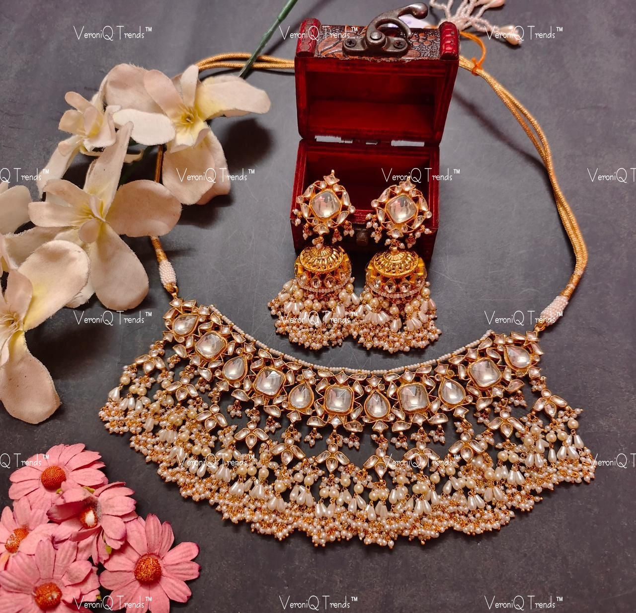 VeroniQ Trend-Rajwadi Style Big Kundan Gold Plated Pachi Kundan Necklace Pachi Kundan-Gold Plated-Wedding Jewellery-Punjabi Jewellery-South Indian-Thappa Jewellery