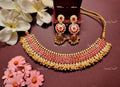 VeroniQ Trends-South Indian Style Kemp Stone Gold Plated Pachi Kundan Choker Necklace Pachi Kundan-Gold Plated-Wedding Jewellery-Punjabi Jewellery-South Indian-Thappa Jewellery