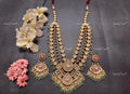 VeroniQ Trends-Rani Haar Three Line Gold Plated Pachi Kundan Choker Necklace With Green Beads Pachi Kundan-Gold Plated-Wedding Jewellery-Punjabi Jewellery-South Indian-Thappa Jewellery