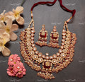 VeroniQ Trends-Bridal Red Carved Heavy Pachi Kundan Necklace Pachi Kundan-Gold Plated-Wedding Jewellery-Punjabi Jewellery-South Indian-Thappa Jewellery