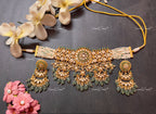 VeroniQ Trends-Multistrand Pearl Pachi Kundan Choker With Green Beads Necklace Pachi Kundan-Gold Plated-Wedding Jewelry-Punjabi Jewelry-South Indian-Thappa Jewelry