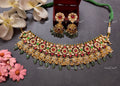 VeroniQ Trends-Gold Plated Kemp Stone And Pachi Kundan Choker With Green Beads Necklace Pachi Kundan-Gold Plated-Wedding Jewellery-Punjabi Jewellery-South Indian-Thappa Jewellery