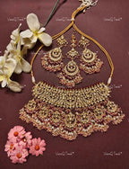 VeroniQ Trends-Bridal Chandbali Style Kundan Gold Plated Pachi Kundan Necklace Pachi Kundan-Gold Plated-Wedding Jewelry-Punjabi Jewelry-South Indian-Thappa Jewelry