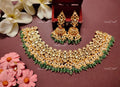 VeroniQ Trends-Traditional Jadau Kundan With Green Beads Gold Plated Pachi Kundan Necklace Pachi Kundan-Gold Plated-Wedding Jewellery-Punjabi Jewellery-South Indian-Thappa Jewellery