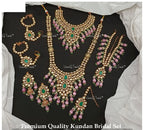 VeroniQ Trends-Bridal High Quality Kundan Polki Long Choker Necklace With Earrings Haath Phool Maang Tika And Matha Patti Polki-Gold Plated-Wedding Jewelry-Punjabi Jewelry-South Indian-Thappa Jewelry