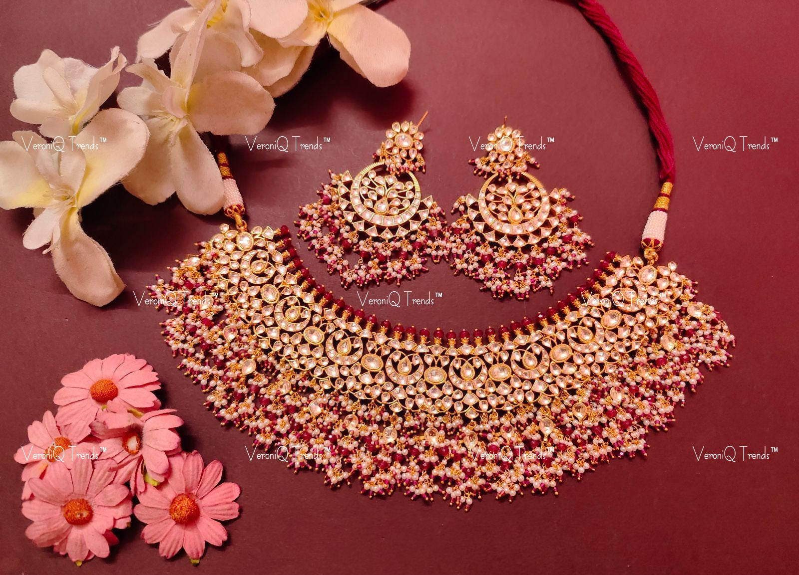 VeroniQ Trends-Traditional Bridal Kundan Jadau Gold Plated Pachi Kundan Choker Necklace Pachi Kundan-Gold Plated-Wedding Jewellery-Punjabi Jewellery-South Indian-Thappa Jewellery