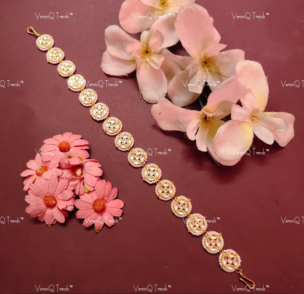 VeroniQ Trends-Rajasthani Floral Style Gold Plated Pachi Kundan Damini Mathapatti Pachi Kundan-Gold Plated-Wedding Jewellery-Punjabi Jewellery-South Indian-Thappa Jewellery