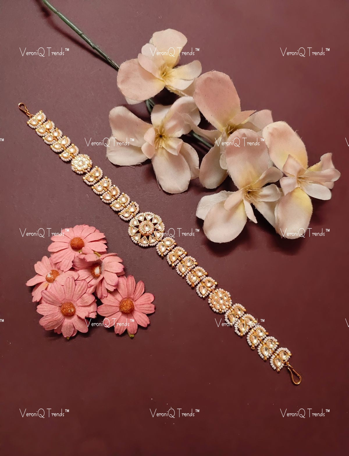 VeroniQ Trends-Royal Gold Plated Pachi Kundan Damini Mathapatti Pachi Kundan-Gold Plated-Wedding Jewellery-Punjabi Jewellery-South Indian-Thappa Jewellery