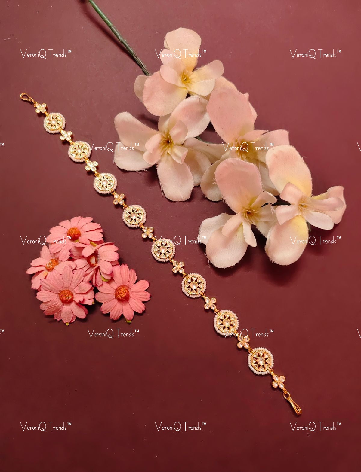 VeroniQ Trends-Traditional Gold Plated Pachi Kundan Hairband Mathapatti Pachi Kundan-Gold Plated-Wedding Jewellery-Punjabi Jewellery-South Indian-Thappa Jewellery