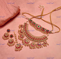 VeroniQ Trends-Traditional Rajasthani Bridal Kemp Stone Gold Plated Pachi Kundan Choker and Collar Necklace With Earrings and Maang Tika Pachi Kundan-Gold Plated-Wedding Jewellery-Punjabi Jewellery-South Indian-Thappa Jewellery