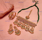 VeroniQ Trends-Gold Plated Green Beads Pachi Kundan Choker Necklace Pachi Kundan-Gold Plated-Wedding Jewelry-Punjabi Jewelry-South Indian-Thappa Jewelry