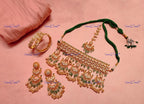 VeroniQ Trends-Gold Plated Green Beads Pachi Kundan Choker Necklace Pachi Kundan-Gold Plated-Wedding Jewelry-Punjabi Jewelry-South Indian-Thappa Jewelry