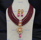 VeroniQ Trends-Multi-Line Beaded Kundan Polki Long Necklace Polki-Gold Plated-Wedding Jewelry-Punjabi Jewelry-South Indian-Thappa Jewelry