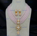 VeroniQ Trends-Multi-Line Beaded Kundan Polki Long Necklace Polki-Gold Plated-Wedding Jewelry-Punjabi Jewelry-South Indian-Thappa Jewelry