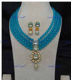 VeroniQ Trends-Multi-Line Beaded Kundan Polki Long Necklace Polki-Gold Plated-Wedding Jewelry-Punjabi Jewelry-South Indian-Thappa Jewelry