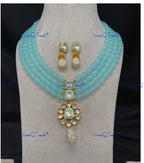 VeroniQ Trends-Multi-Line Beaded Kundan Polki Long Necklace Polki-Gold Plated-Wedding Jewelry-Punjabi Jewelry-South Indian-Thappa Jewelry