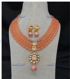 VeroniQ Trends-Multi-Line Beaded Kundan Polki Long Necklace Polki-Gold Plated-Wedding Jewelry-Punjabi Jewelry-South Indian-Thappa Jewelry