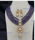 VeroniQ Trends-Multi-Line Beaded Kundan Polki Long Necklace Polki-Gold Plated-Wedding Jewelry-Punjabi Jewelry-South Indian-Thappa Jewelry