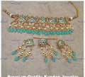VeroniQ Trends-Traditional Bridal Gold Plated Kundan Polki Choker Necklace With Turquoise Blue Beads Kundan-Gold Plated-Wedding Jewellery-Punjabi Jewellery-South Indian-Thappa Jewellery