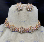 VeroniQ Trends-Elegant Floral Party Wear Gold Plated Kundan Polki Choker Necklace Kundan-Gold Plated-Wedding Jewelry-Punjabi Jewelry-South Indian-Thappa Jewelry